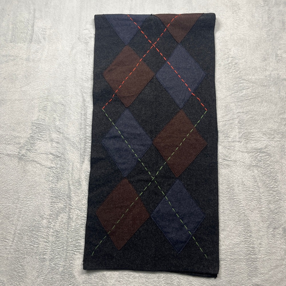 Gap Scarf Charcoal Grey Argyle Patchwork Wool Blend Vintage Y2K Holiday 2001